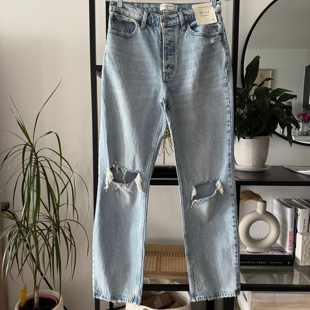 Abercrombie & Fitch Curve Love The Dad High Rise Blue Jeans Women's 26/ 2 Reg - Picture 2 of 12